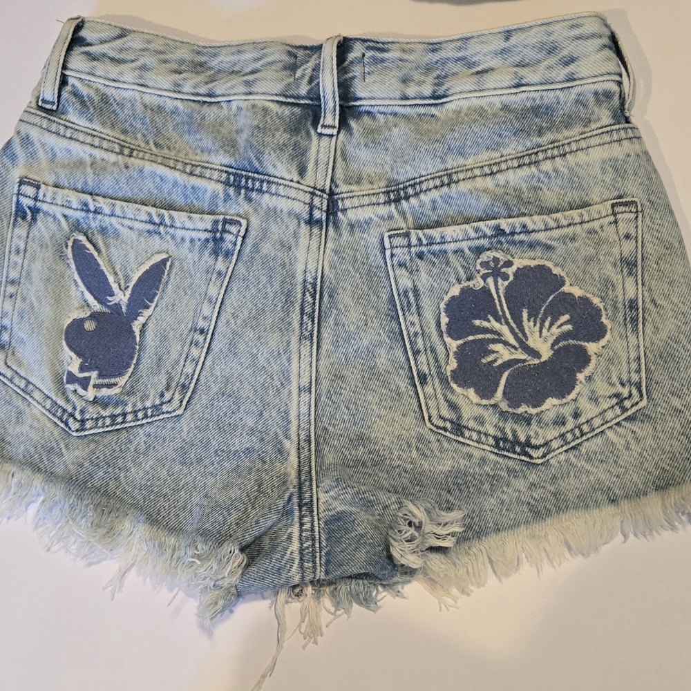 Playboy x PacSun Shorts Womens Sz 25 Bunny Embroidered Denim Festival Jean